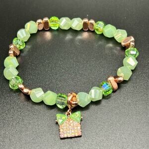 L0184 Bomb Party stretch bracelet green rose gold tone